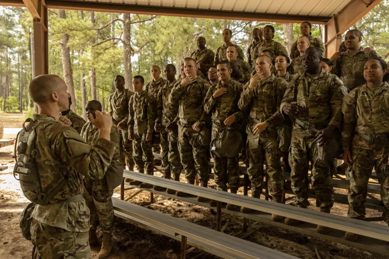 Basic Combat Training Soldiers in formation at Fort Jackson, South Carolina. U.S. Army photo via DVIDS.